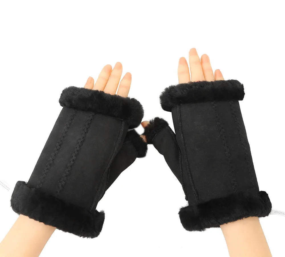 Fluffy Fingerless Sheepskin Wool Mittens