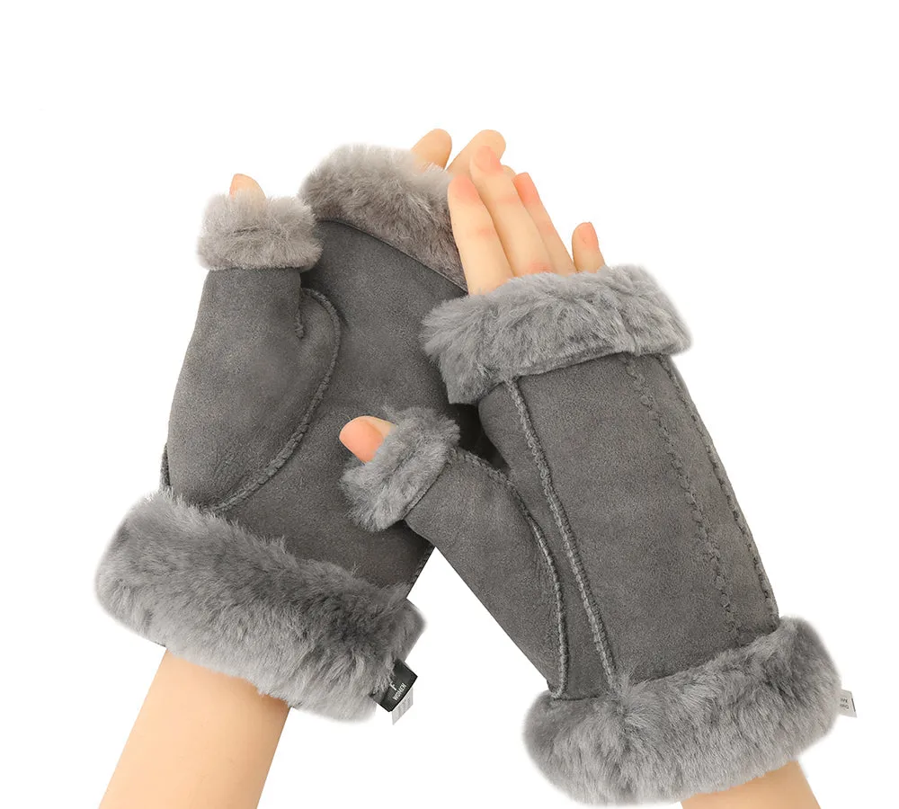 Fluffy Fingerless Sheepskin Wool Mittens