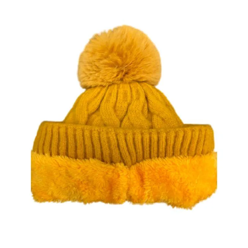 Furry Lined Hats With Pompom Beanie Women's Cable Design Hats