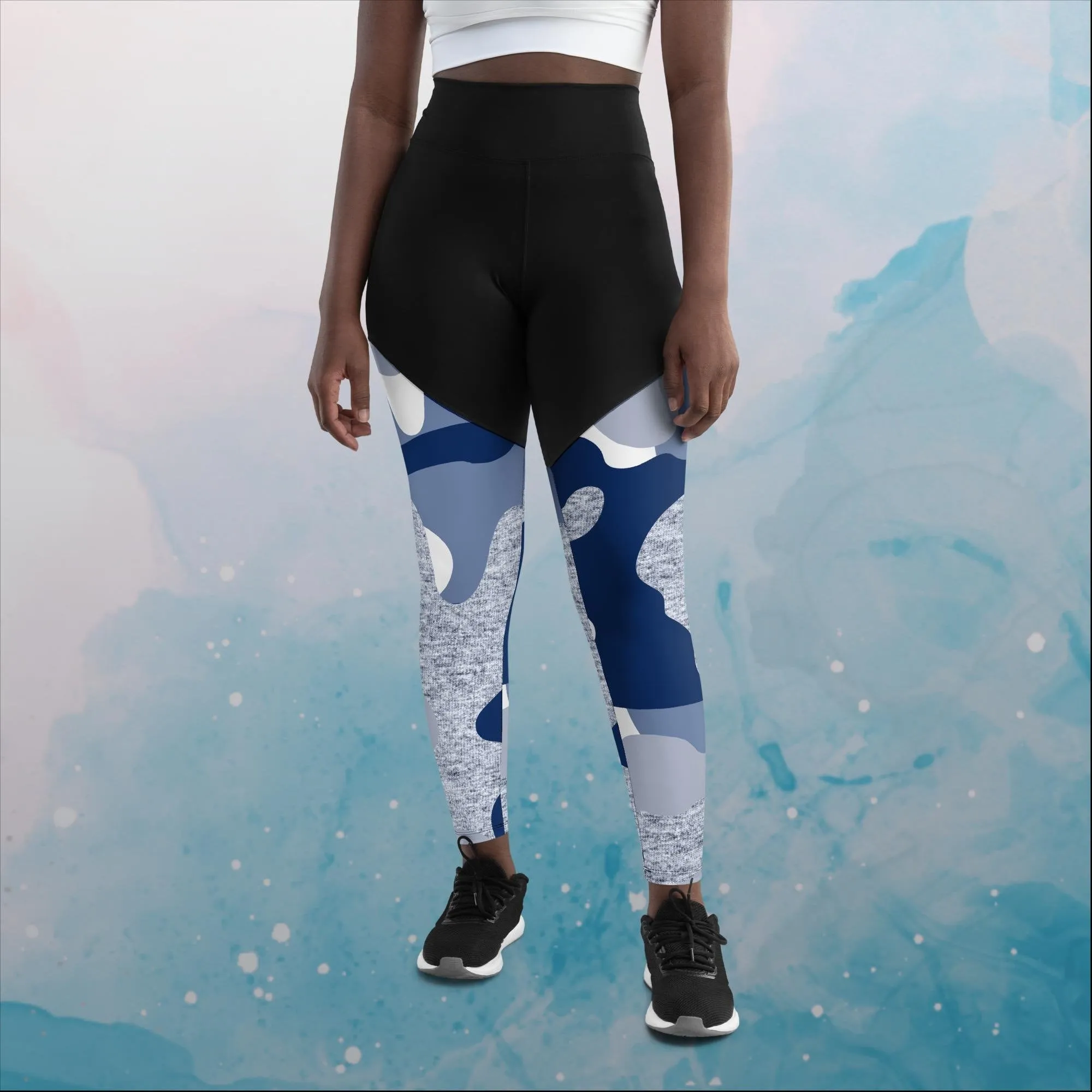 Giant Blue Camo Print Womens Compression Sports Leggings