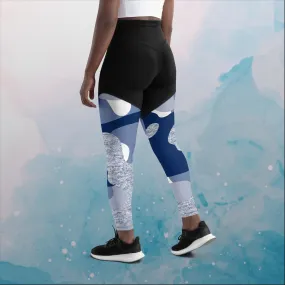 Giant Blue Camo Print Womens Compression Sports Leggings