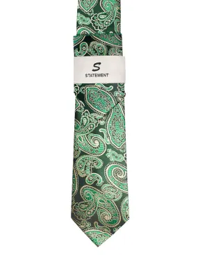 GREEN PAISLEY 2 PC TIE & HANKIE SET