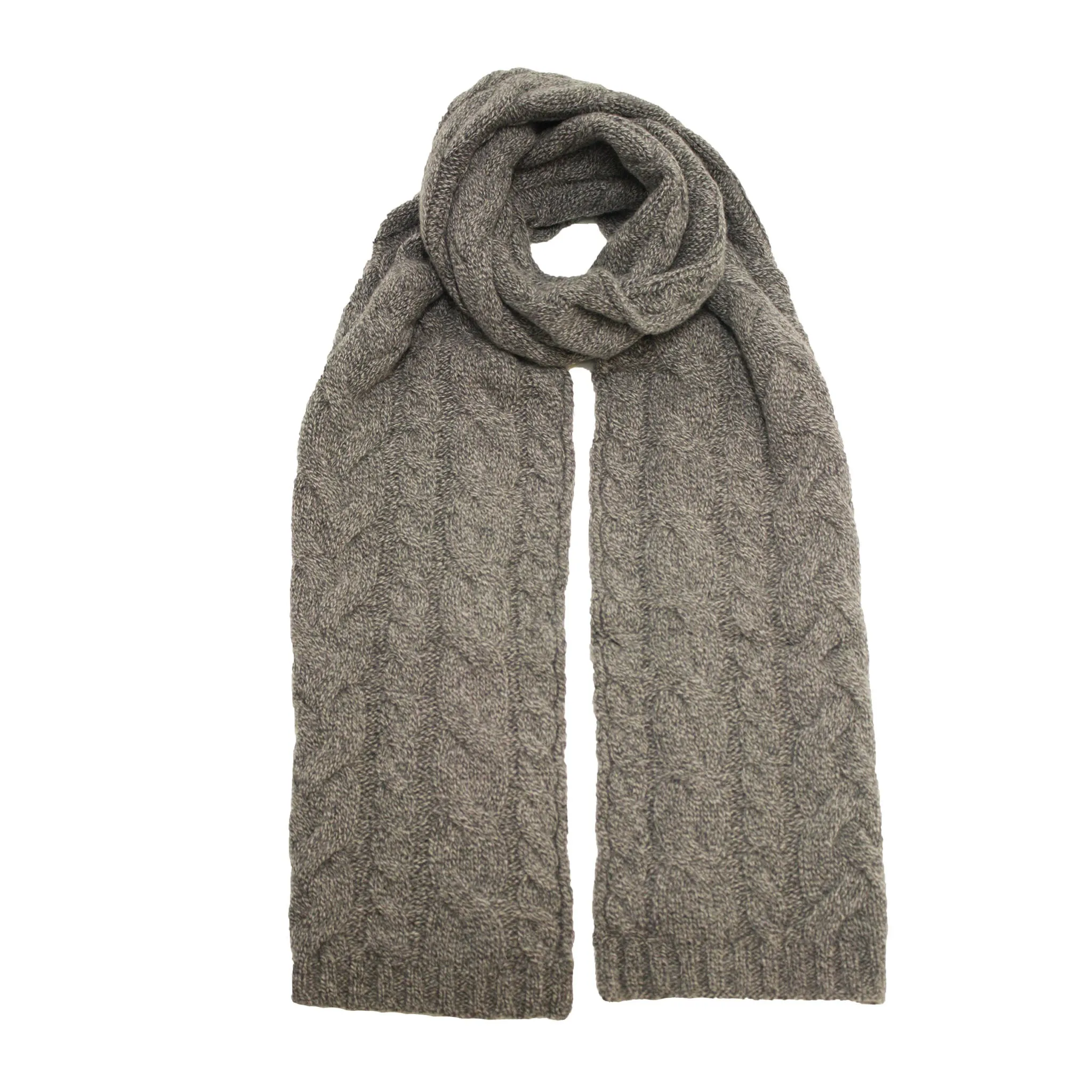 Grey Heather Cashmere Double Cable Scarf Gstaad