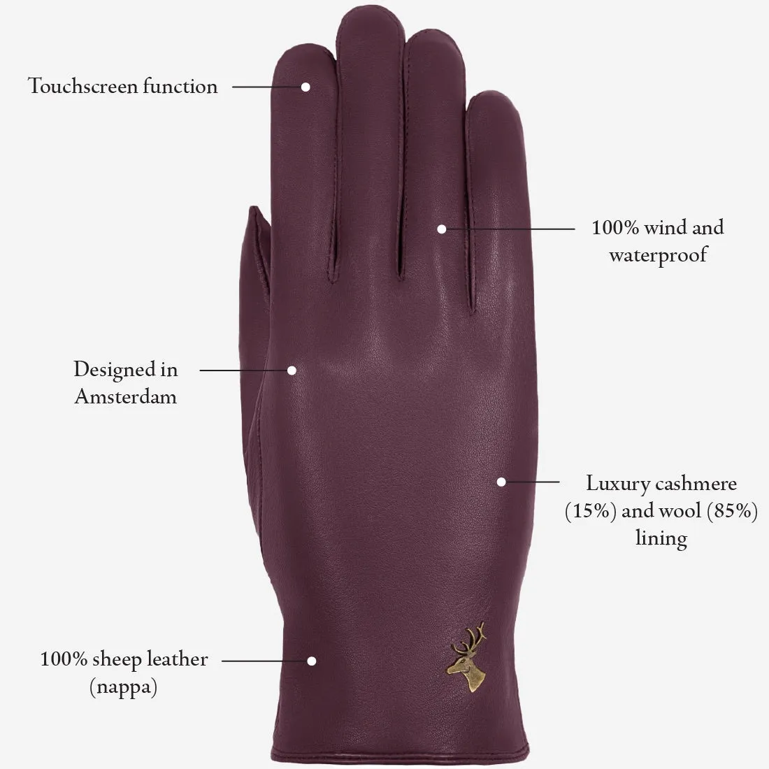 Ivy (purple) - sheepskin leather gloves with wool/cashmere lining & touchscreen feature