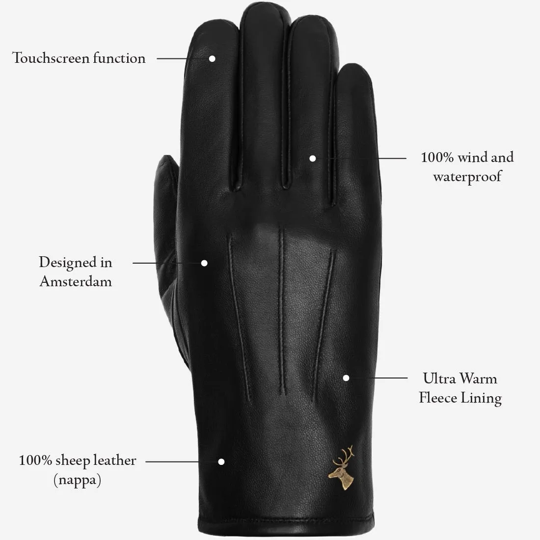 Jake (black) - sheepskin gloves with warm fleece lining & touchscreen feature