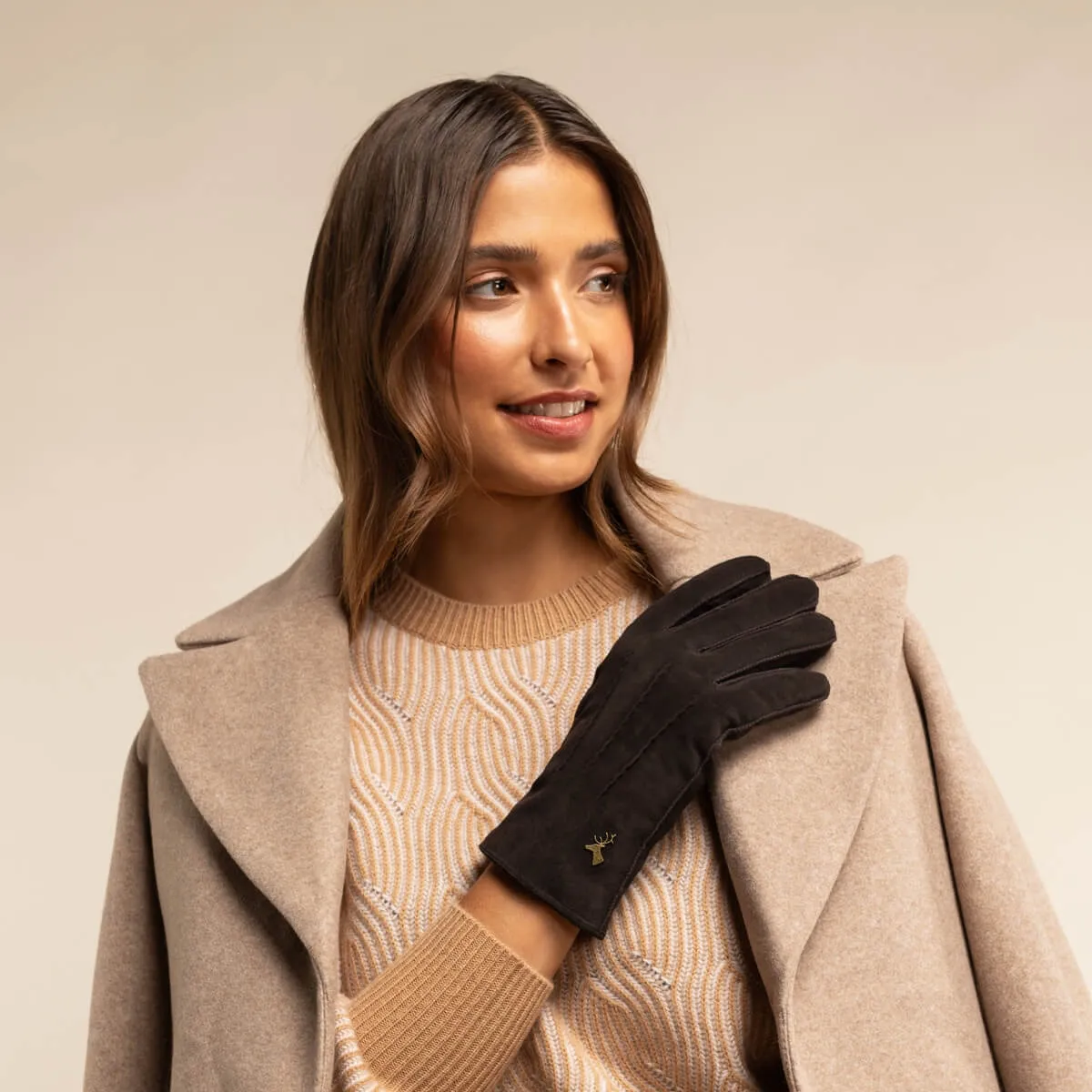 Josie (brown) - suede goatskin leather gloves with luxurious shearling lining