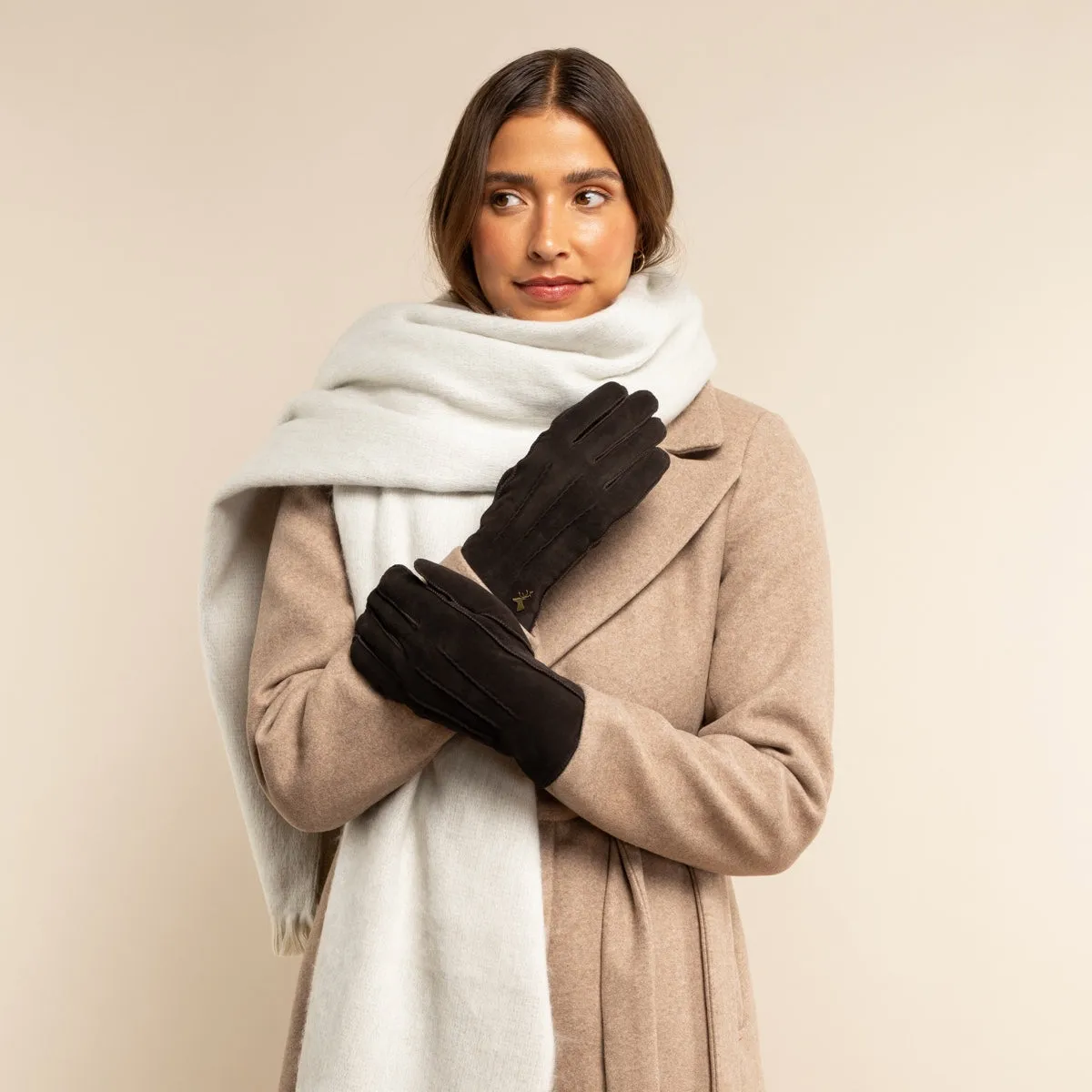 Josie (brown) - suede goatskin leather gloves with luxurious shearling lining