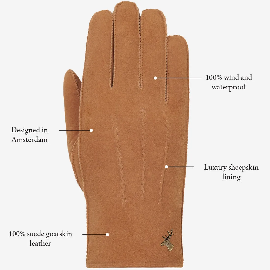 Josie (camel) - suede goatskin leather gloves with luxurious sheep fur lining