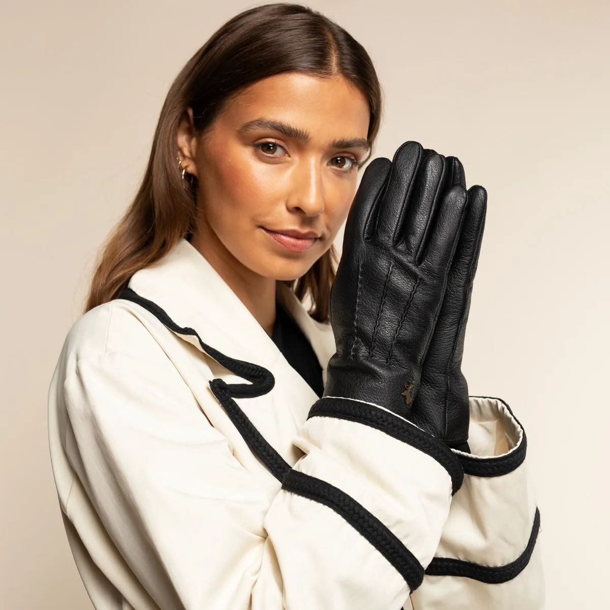 Julia (black) - goatskin leather gloves with luxury faux fur lining & touchscreen feature