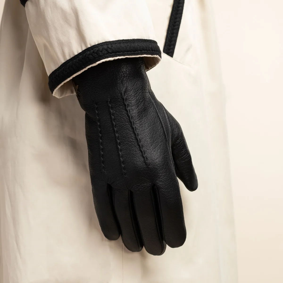 Julia (black) - goatskin leather gloves with luxury faux fur lining & touchscreen feature