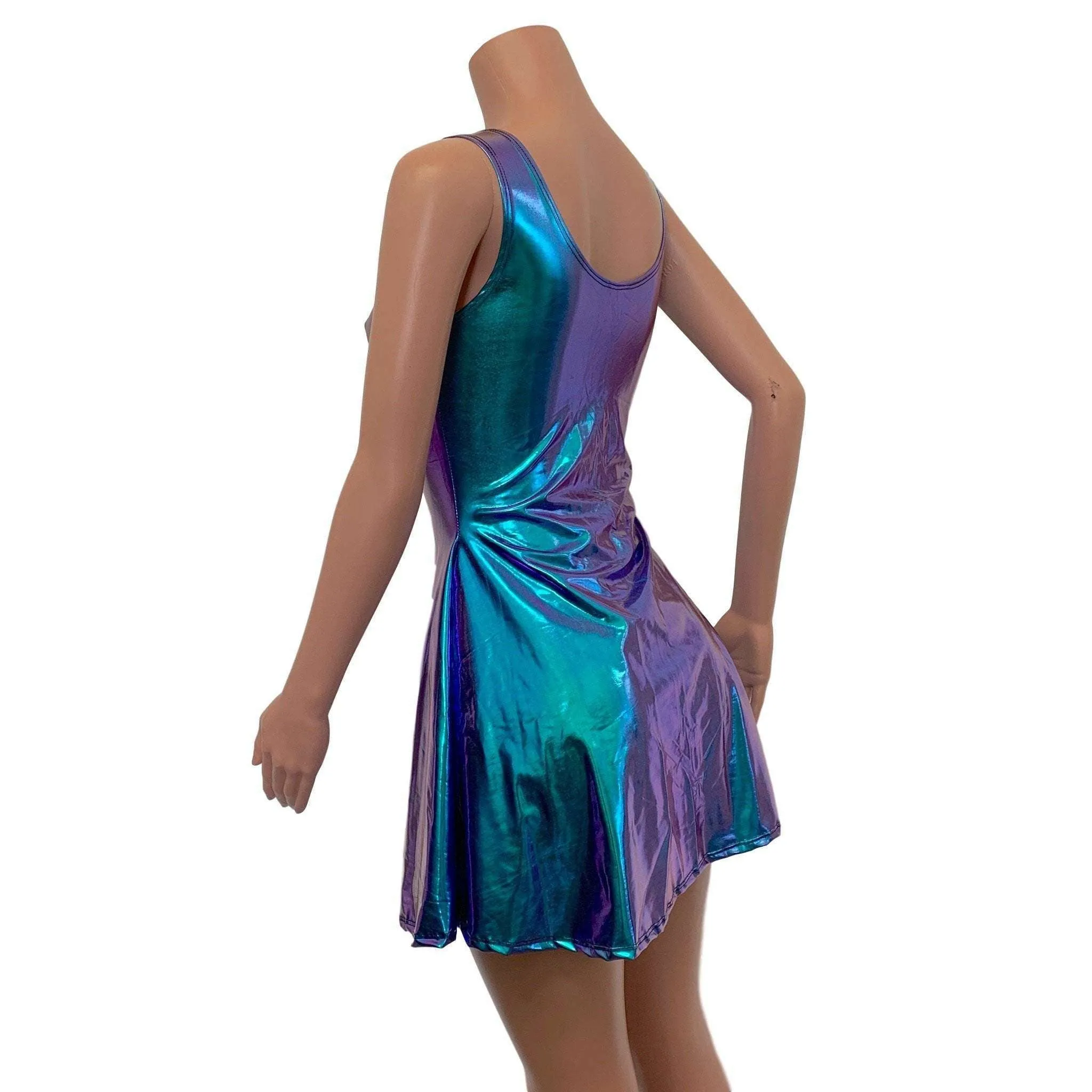 Lace-Up Open-Front Dress - Oil Slick Holographic