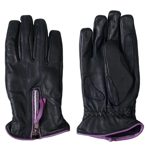 Ladies Purple trim leather Gloves