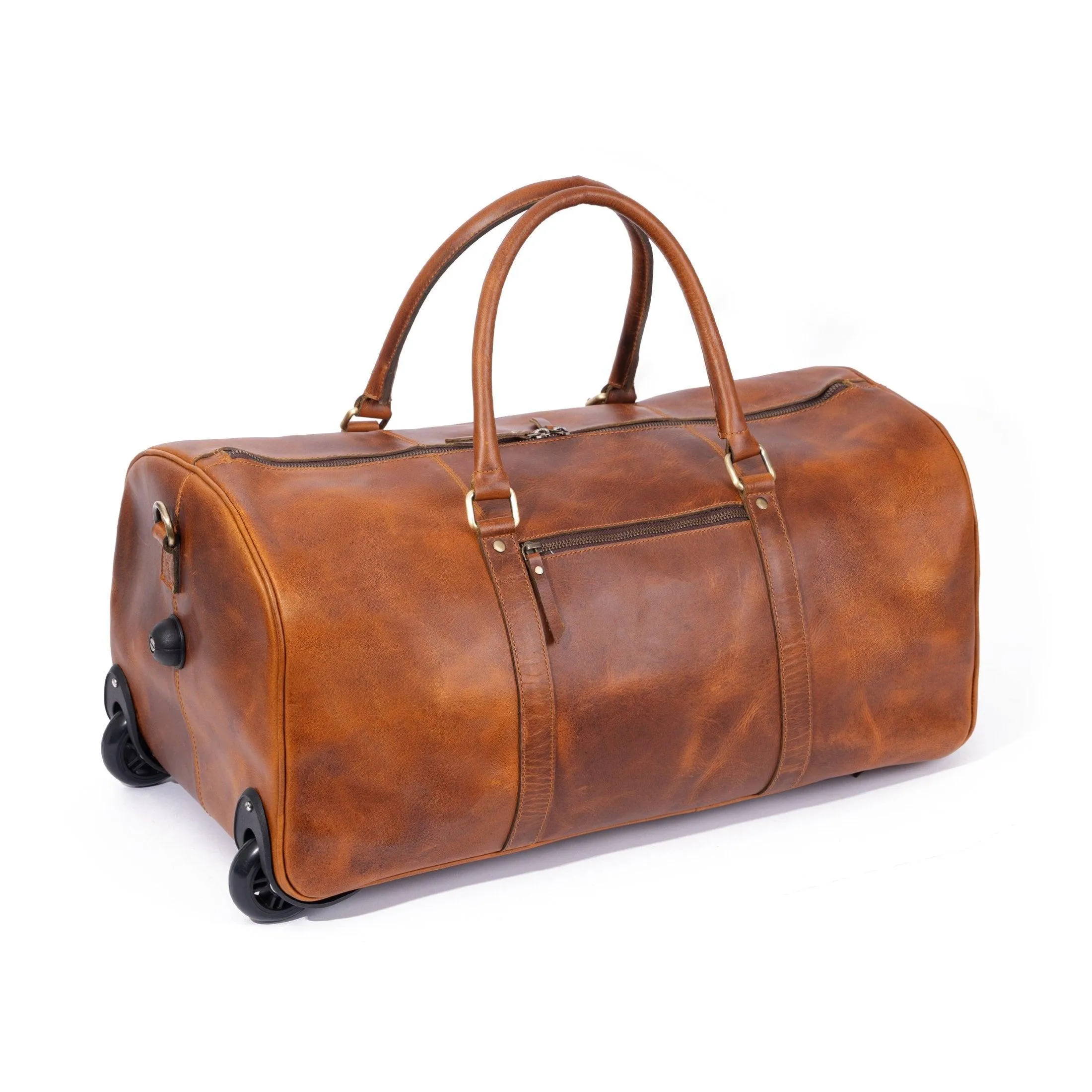 Leather trolley travel Duffel Bag for Men Women 21 inch Travel Sports Overnight Weekend Duffle Bag Gym Cabin Holdall with wheels for easy carry