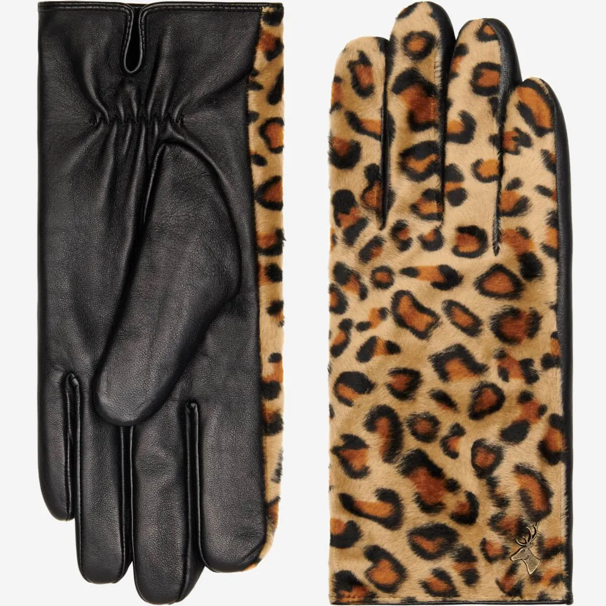 Leopard - sheepskin leather gloves with warm fleece lining & touchscreen feature