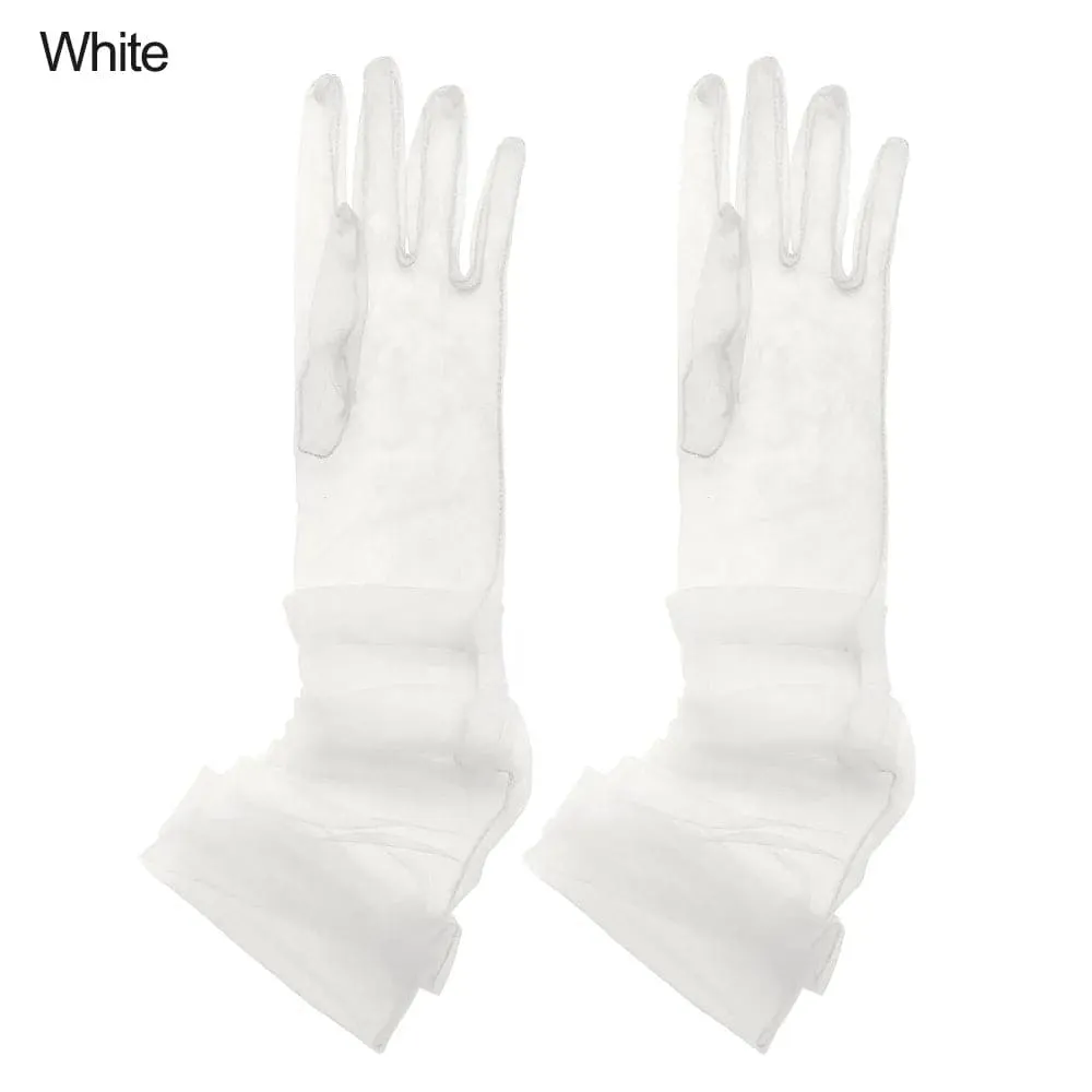 Long Mesh Tulle Gloves for Women - Elbow Length, Acetate Material (23cm, 55cm) - Black, White, Red, Grey, Champagne