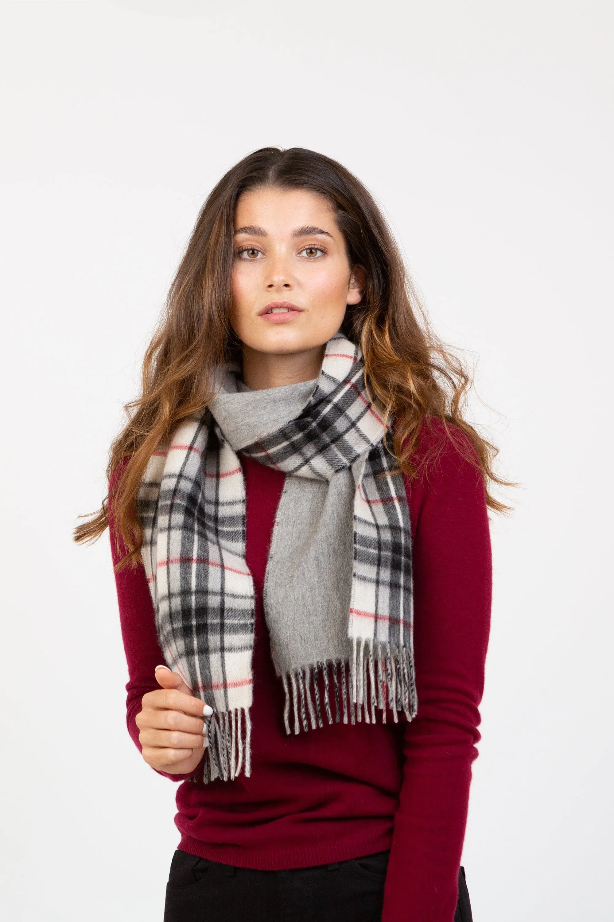 Made in Scotland Double Sided Cashmere Scarf - White Scotty Thompson & Grey