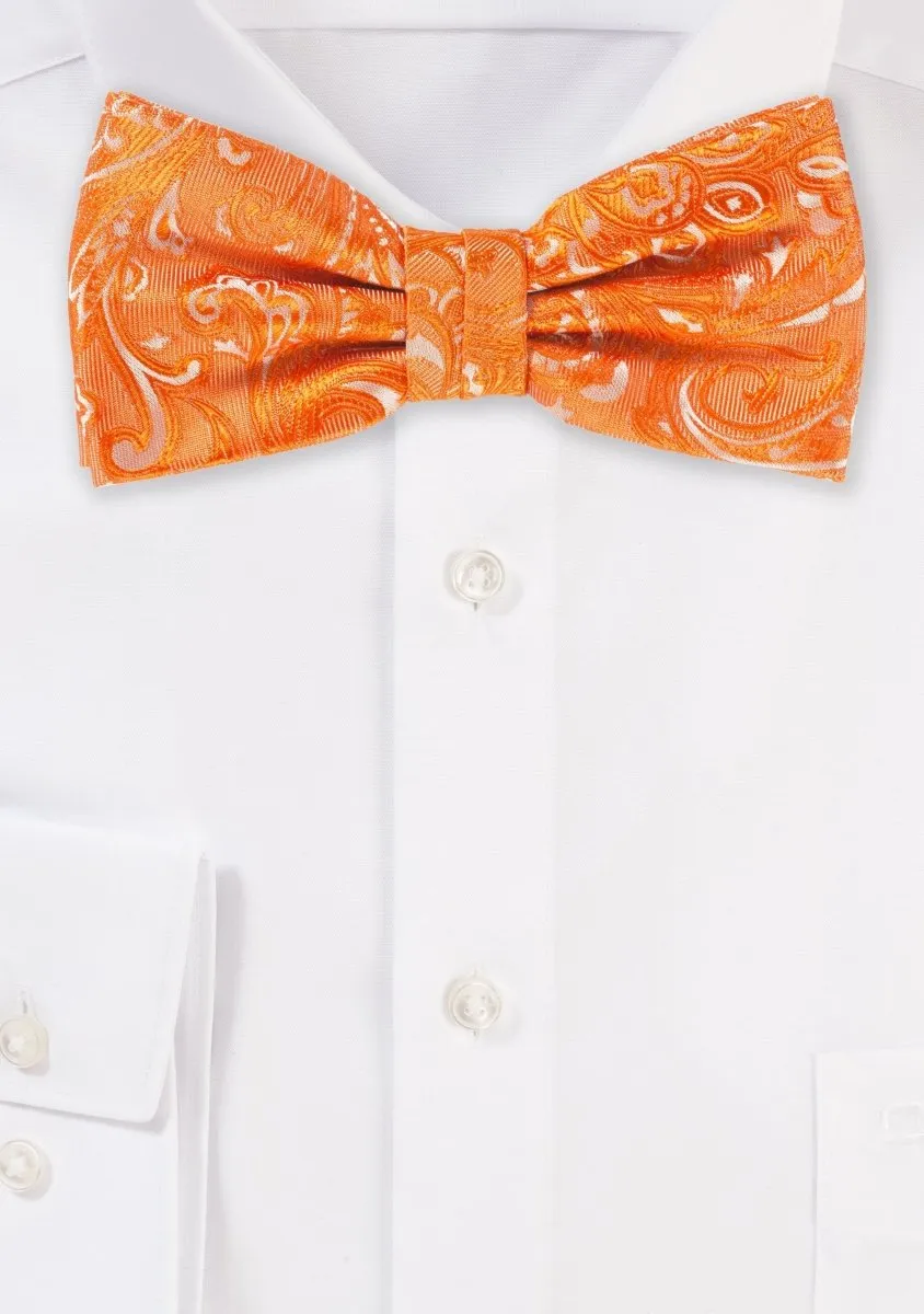 Mandarin Orange Proper Paisley Bowtie