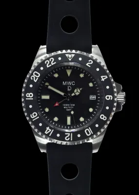 MWC Stainless Steel GMT (Dual Time Zone) Military Watch with Sapphire Crystal and Ceramic Bezel on Silicon Band with 2 NATO Straps