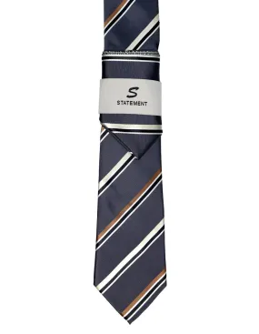 NAVY STRIPE 2 PC TIE & HANKIE SET