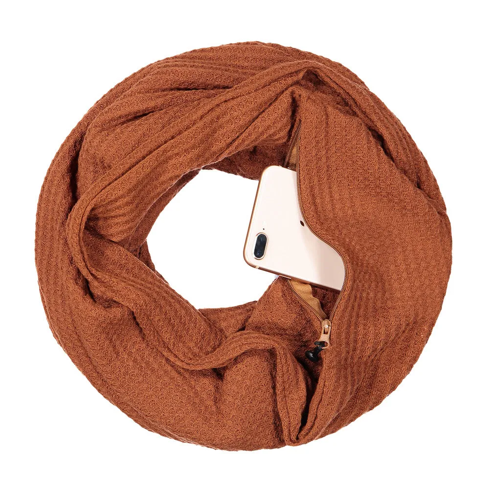 Pop Fashion Warmin-Up Hidden Pocket Scarf - Lightweight Infinity Scarves with Zipper Pockets