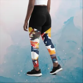 Primary Color Pallet Paint Print Womens Compression Sports Leggings