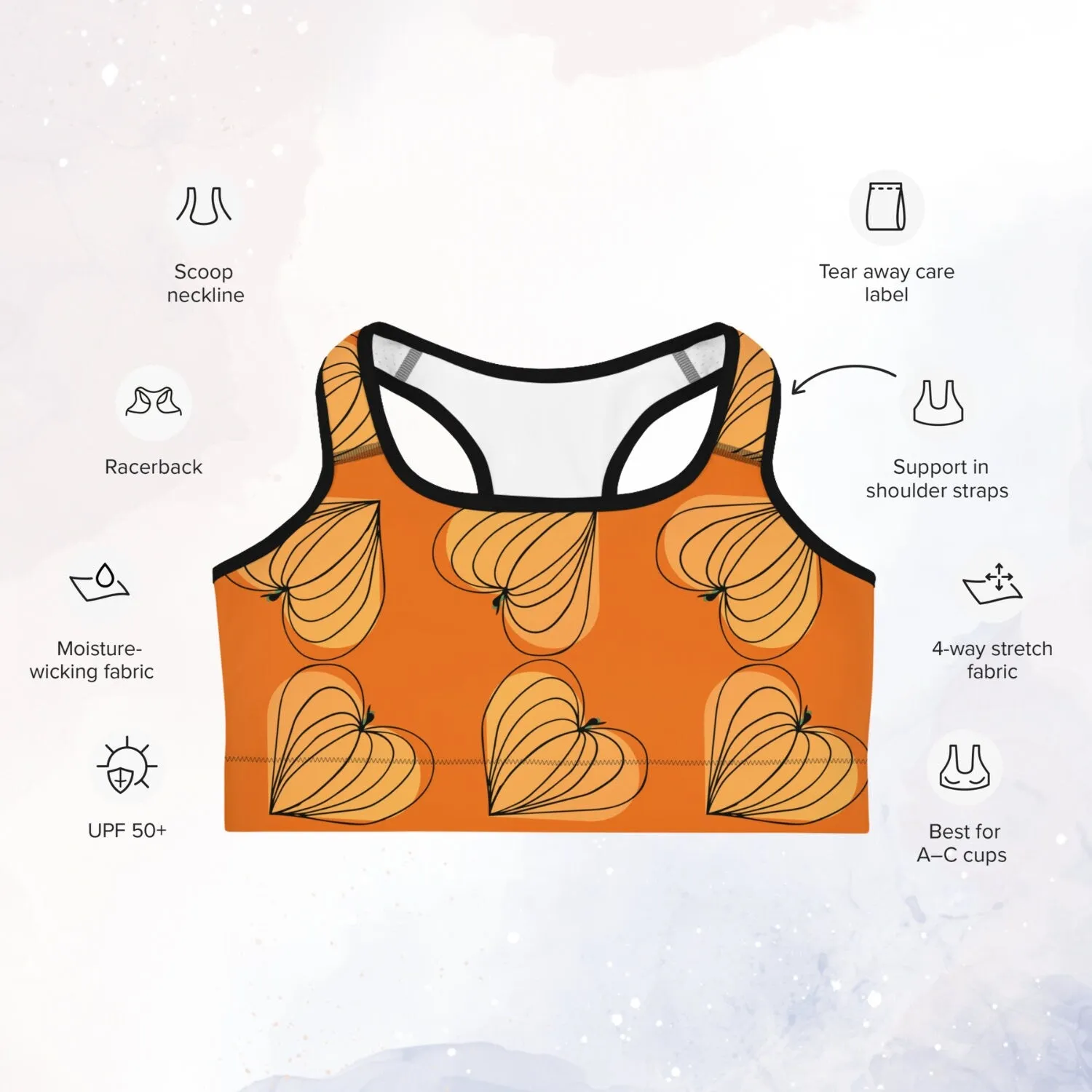 Pumpkin Hearts Orange Fall Sports Bra