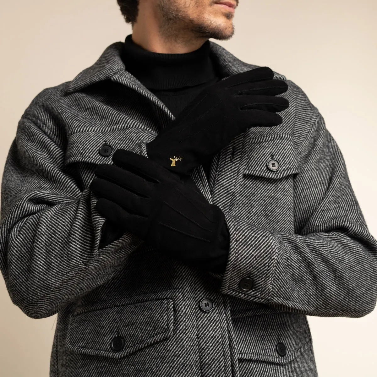 Rex (black) - suede goatskin leather gloves with luxurious wool/cashmere lining