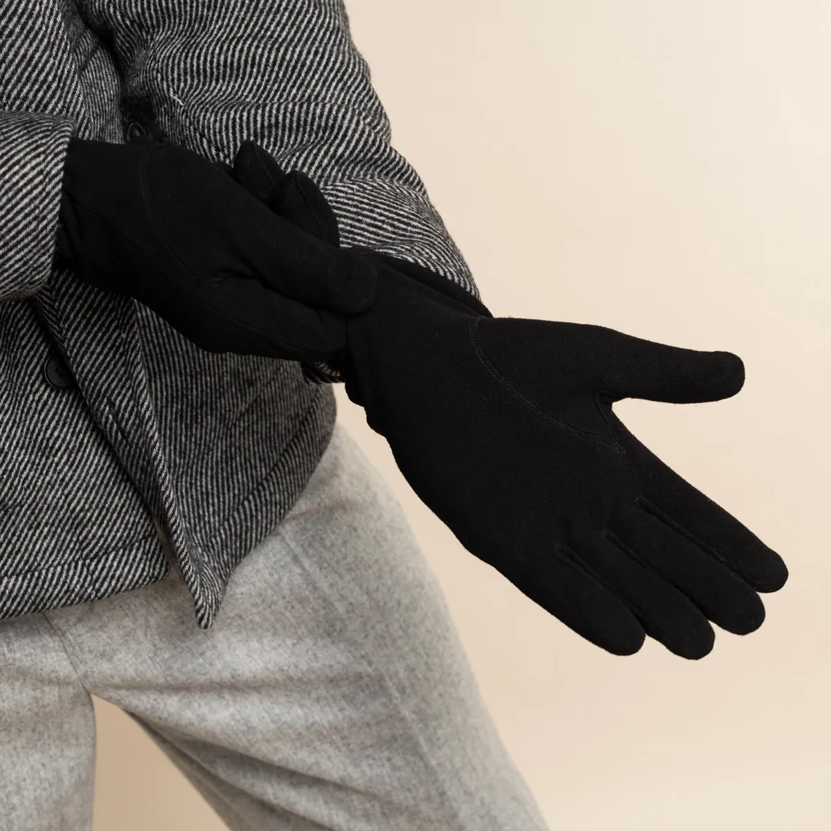 Rex (black) - suede goatskin leather gloves with luxurious wool/cashmere lining