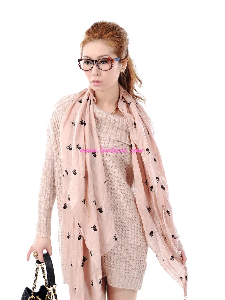 SILK SKULLS SCARF - BABY PINK