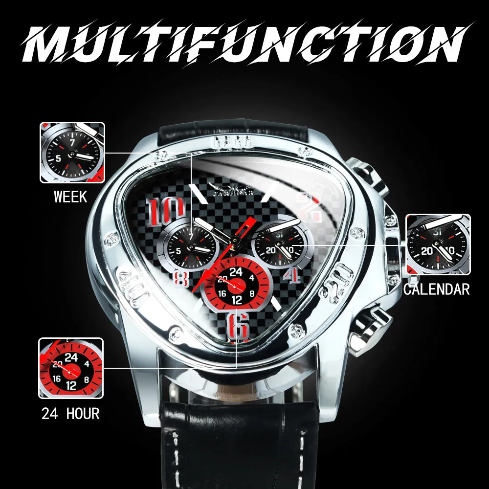 Sports Pilot Triangle Automatic Mechanical Watch for Men Sub-Dials Leather Strap Jaragar Watches