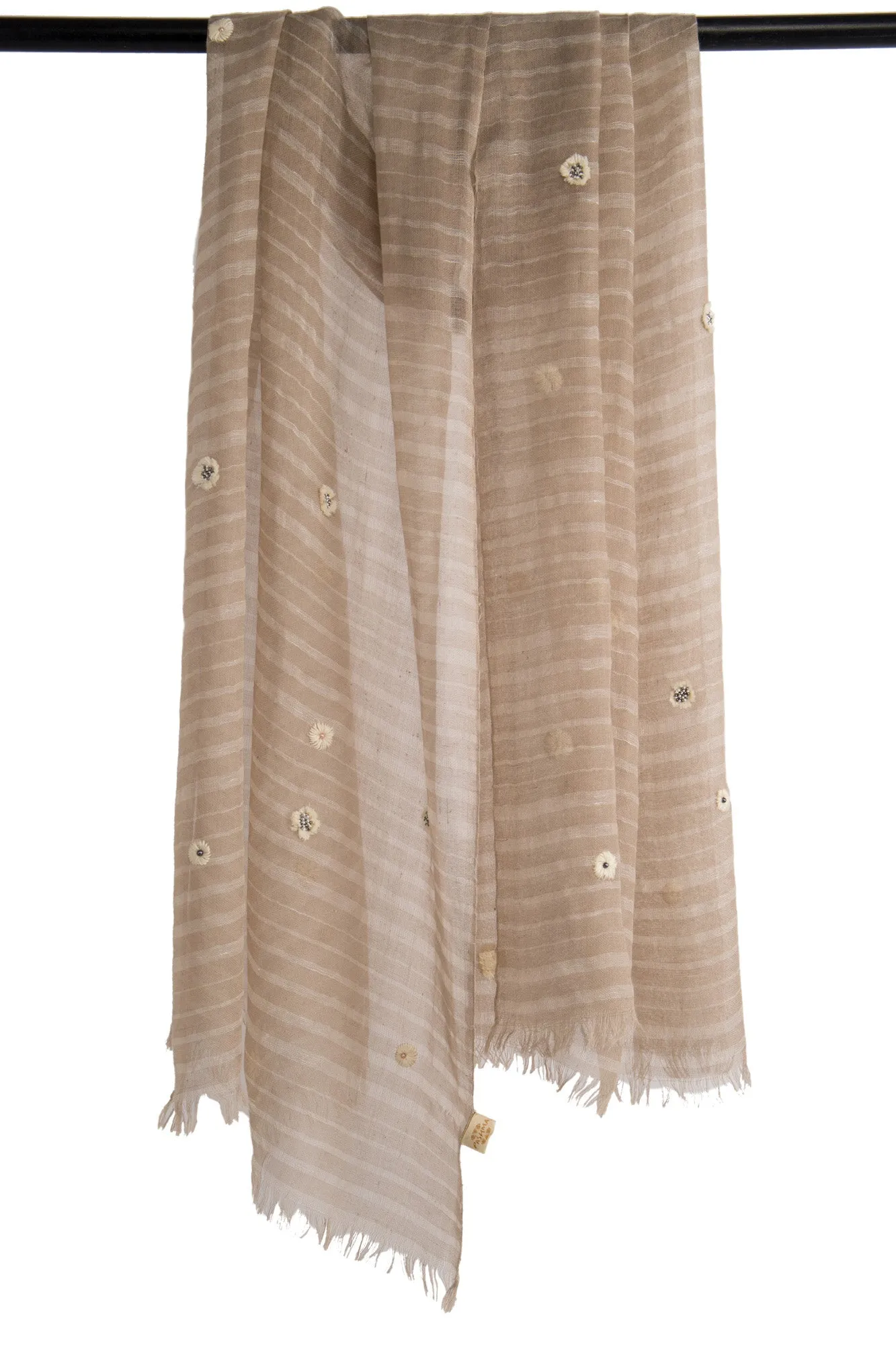 Stone and White Linear Silk Cashmere Scarf