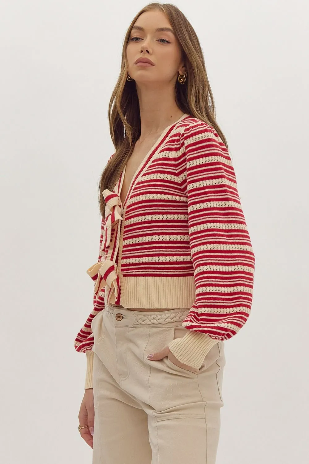 Stripe Print Knitted Long Sleeve Cardigan