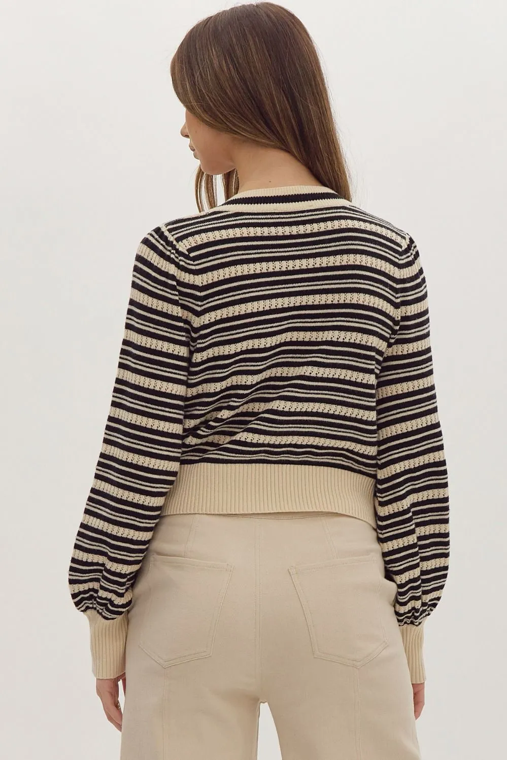 Stripe Print Knitted Long Sleeve Cardigan