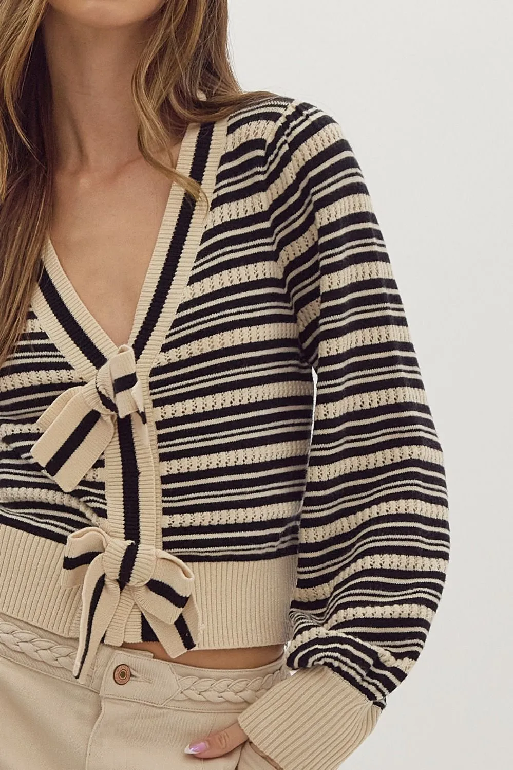 Stripe Print Knitted Long Sleeve Cardigan