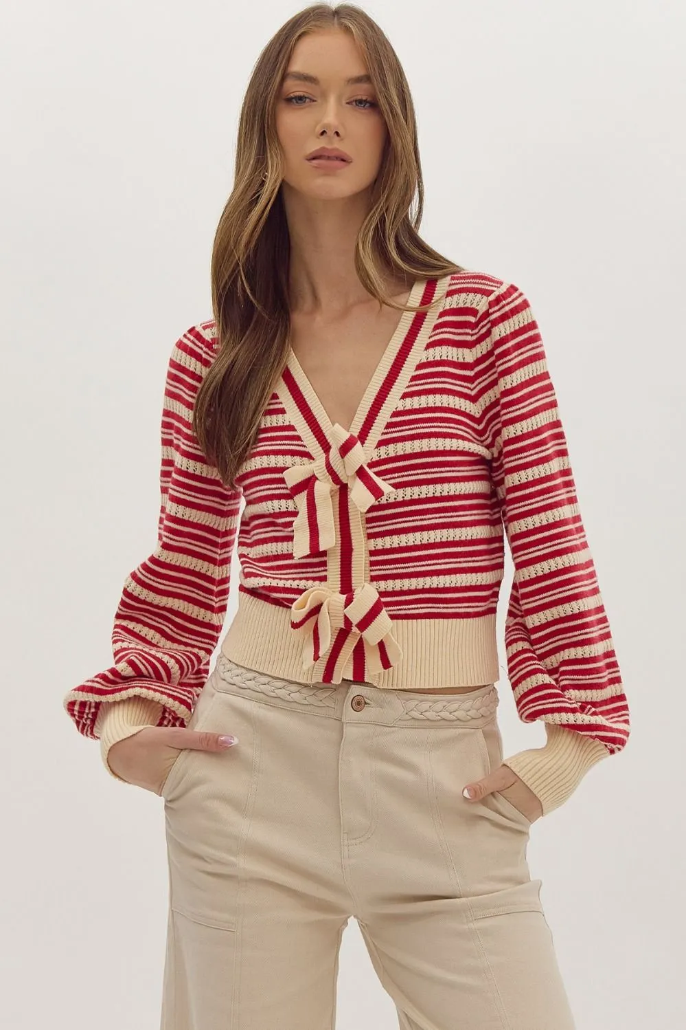 Stripe Print Knitted Long Sleeve Cardigan