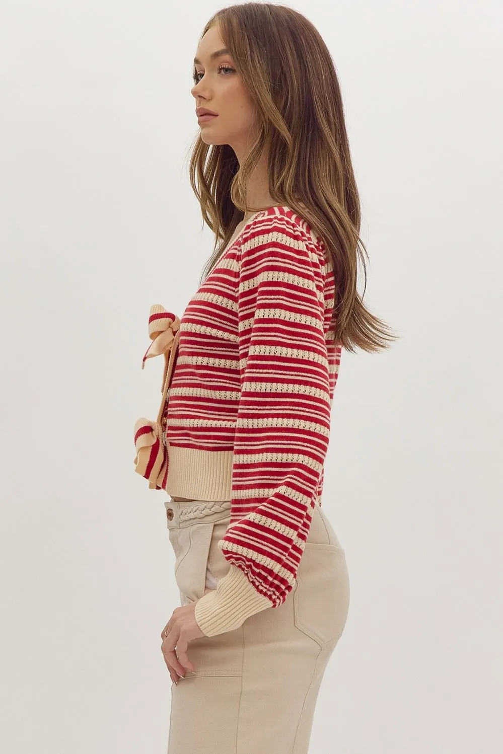 Stripe Print Knitted Long Sleeve Cardigan