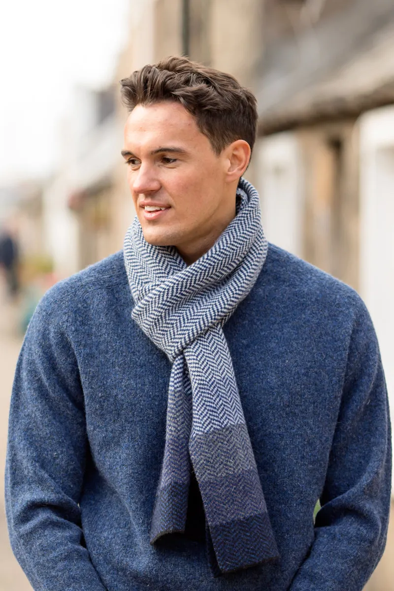 Striped Herringbone Scarf - Navy