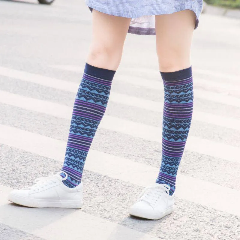 Unisex Graduated Colorful Patterned Compression Knee High Socks for Men and Women