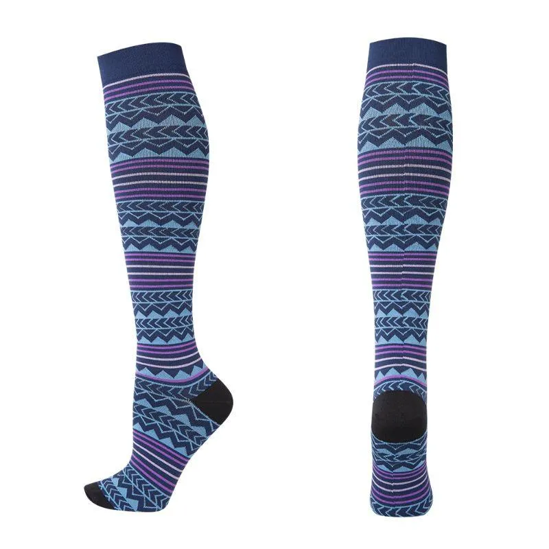 Unisex Graduated Colorful Patterned Compression Knee High Socks for Men and Women