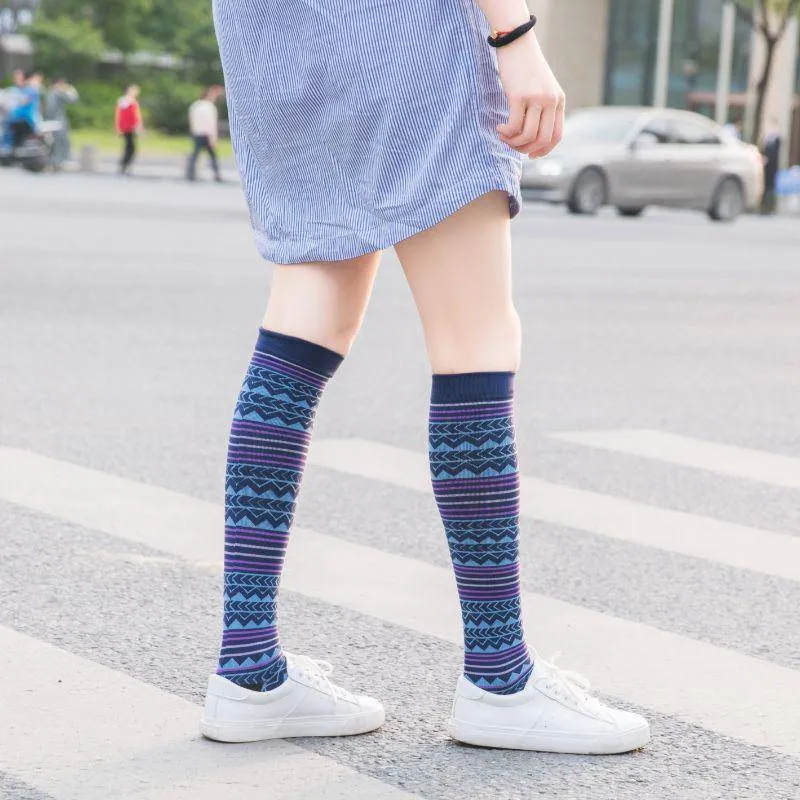 Unisex Graduated Colorful Patterned Compression Knee High Socks for Men and Women