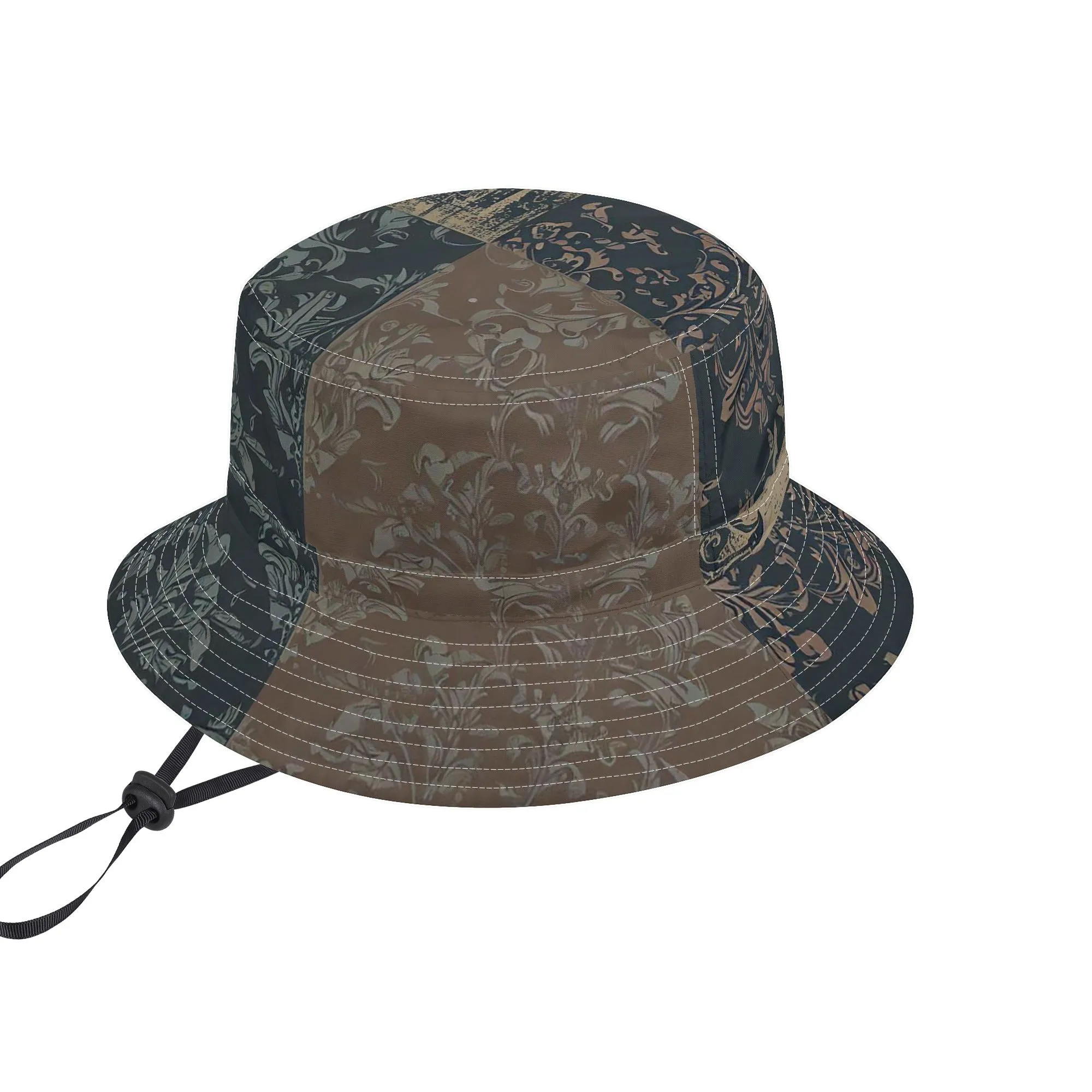 Vampire Art Grunge Unisex Bucket Fisherman's Hat - Brown Seattle Patchwork with Adjustable String