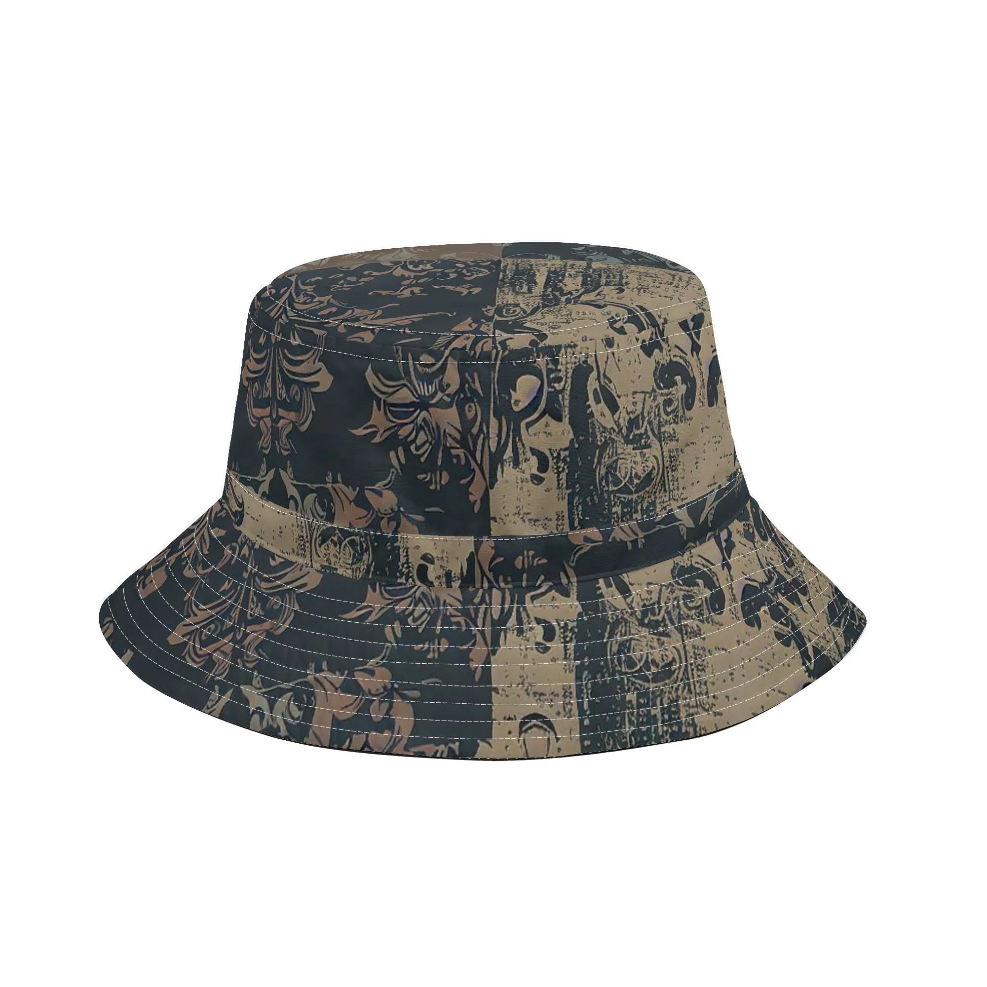 Vampire Art Grunge Unisex Bucket Fisherman's Hat - Brown Seattle Patchwork with Adjustable String