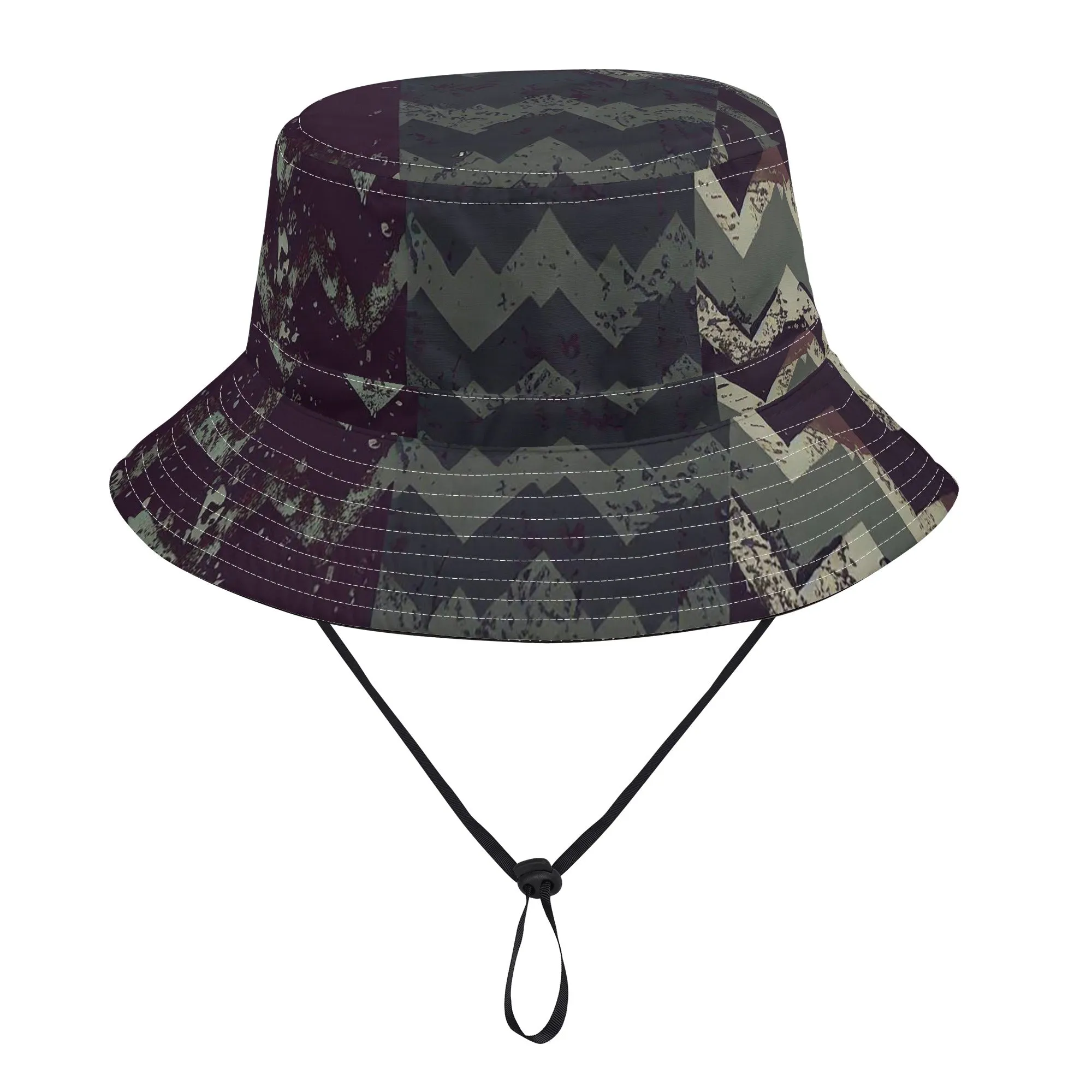 Vampire Art Grunge Unisex Bucket Fisherman's Hat - Green Herringbone Patchwork with Adjustable String