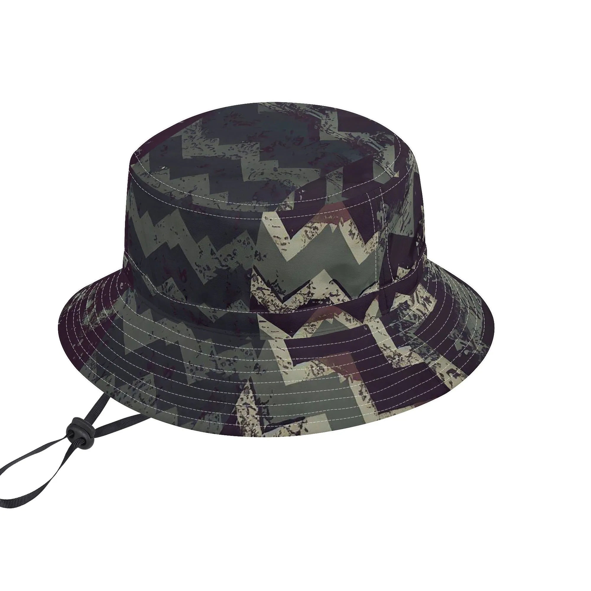 Vampire Art Grunge Unisex Bucket Fisherman's Hat - Green Herringbone Patchwork with Adjustable String