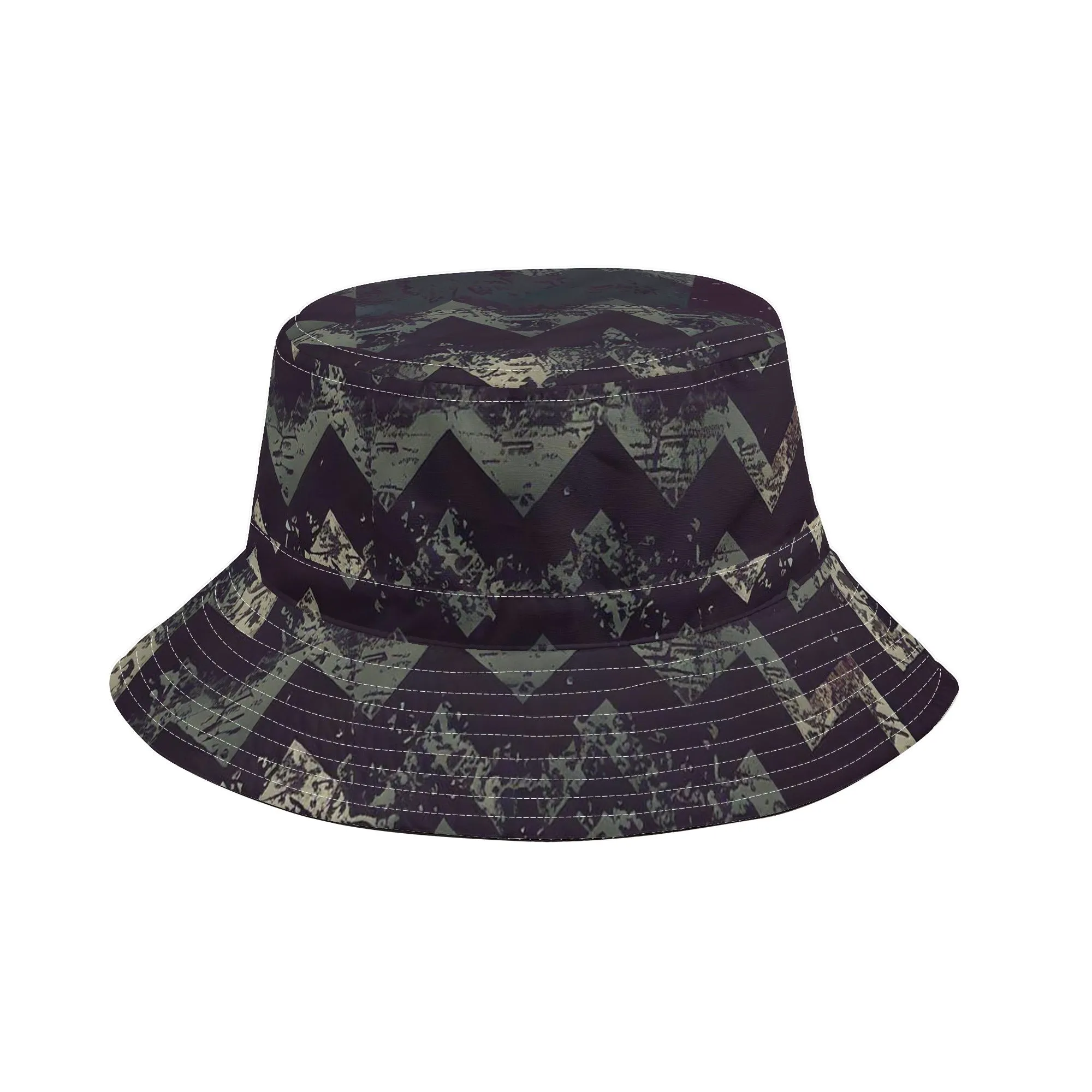 Vampire Art Grunge Unisex Bucket Fisherman's Hat - Green Herringbone Patchwork with Adjustable String