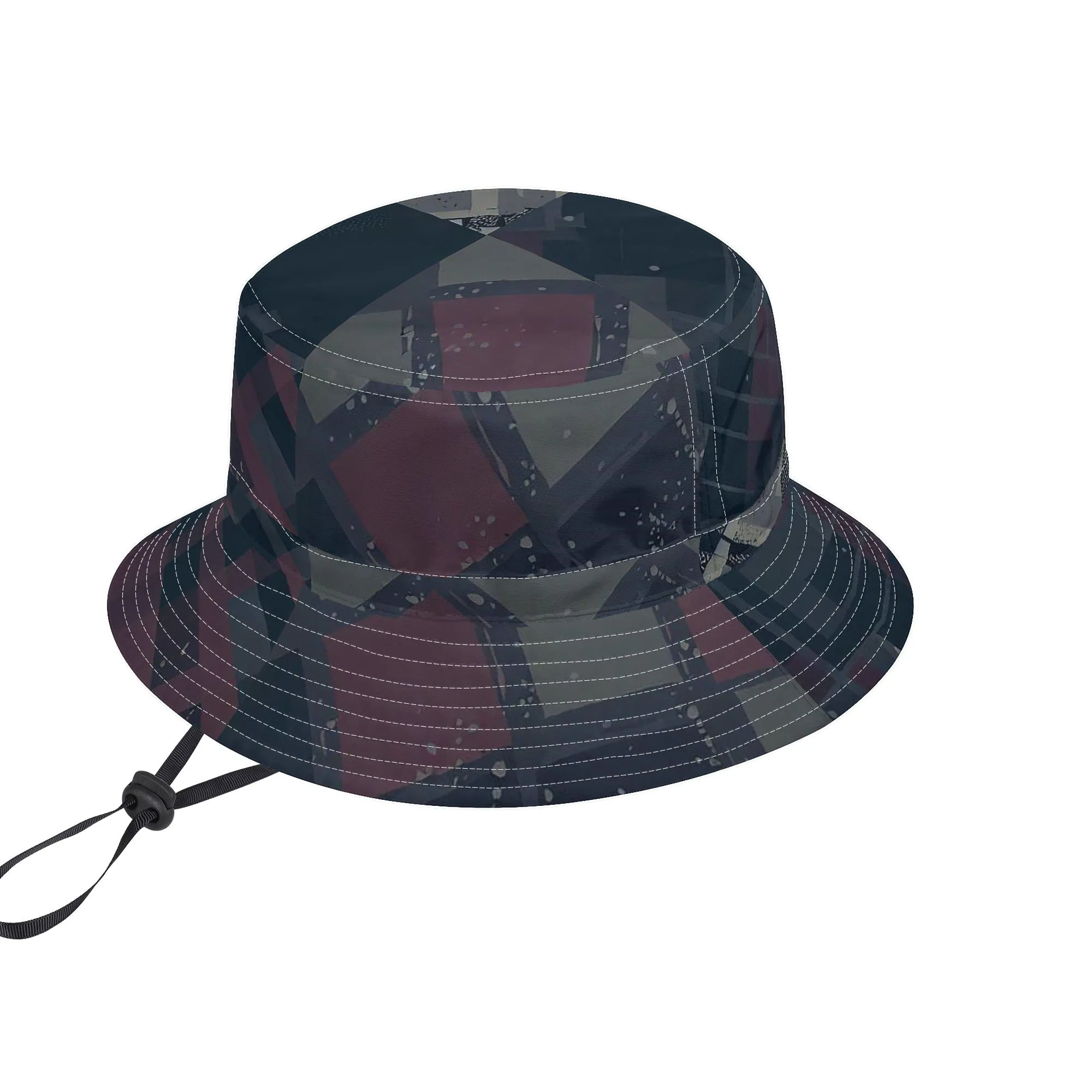 Vampire Art Grunge Unisex Bucket Fisherman's Hat - Grey Plaid Patchwork with Adjustable String