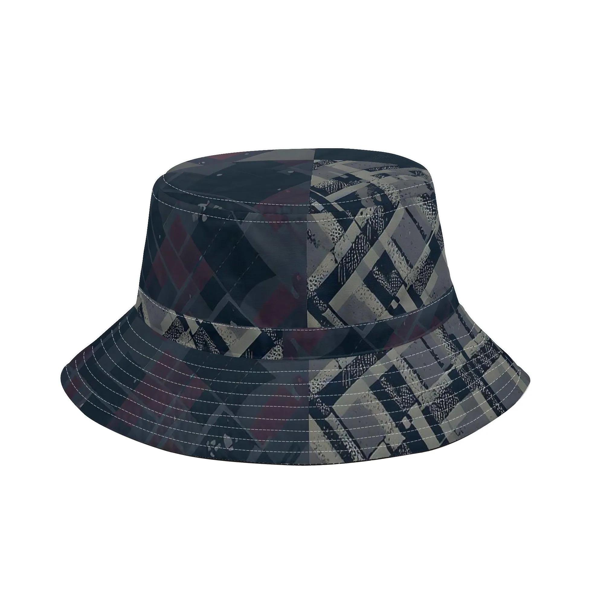 Vampire Art Grunge Unisex Bucket Fisherman's Hat - Grey Plaid Patchwork with Adjustable String