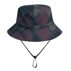 Vampire Art Grunge Unisex Bucket Fisherman's Hat - Grey Plaid Patchwork with Adjustable String