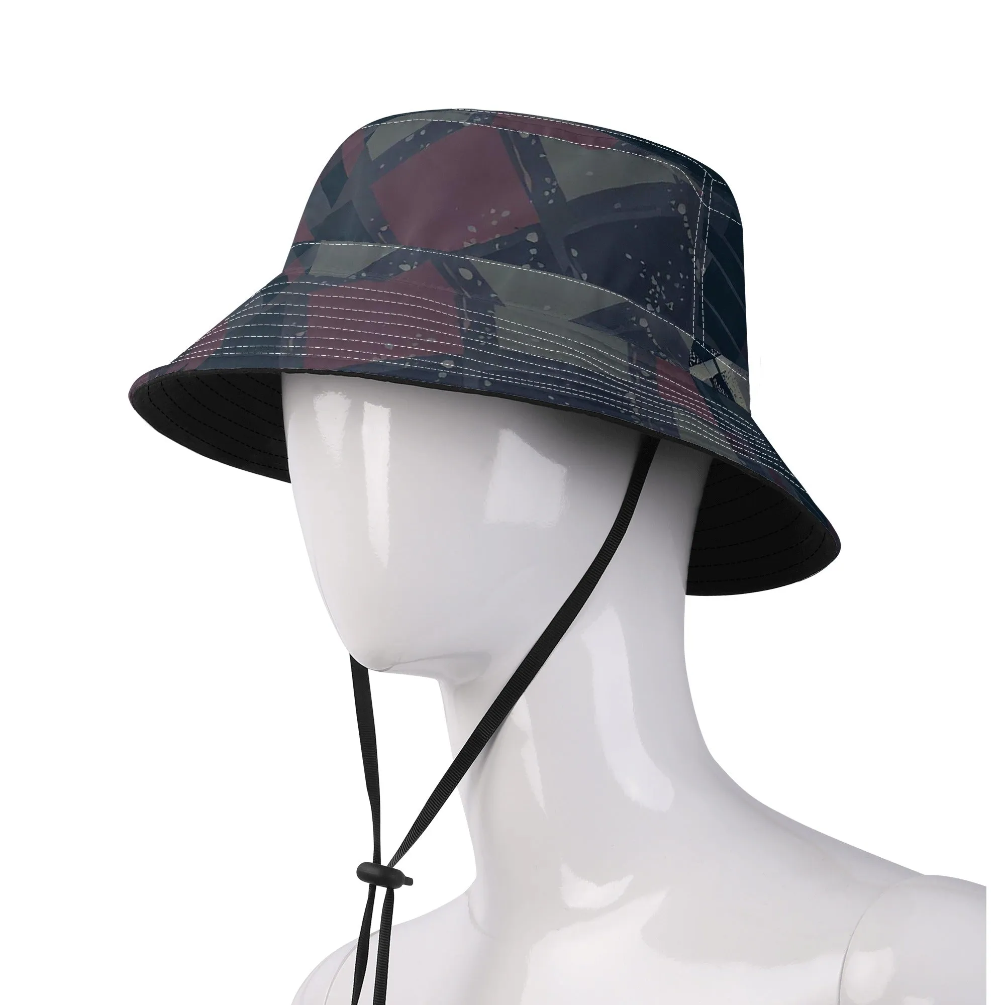 Vampire Art Grunge Unisex Bucket Fisherman's Hat - Grey Plaid Patchwork with Adjustable String