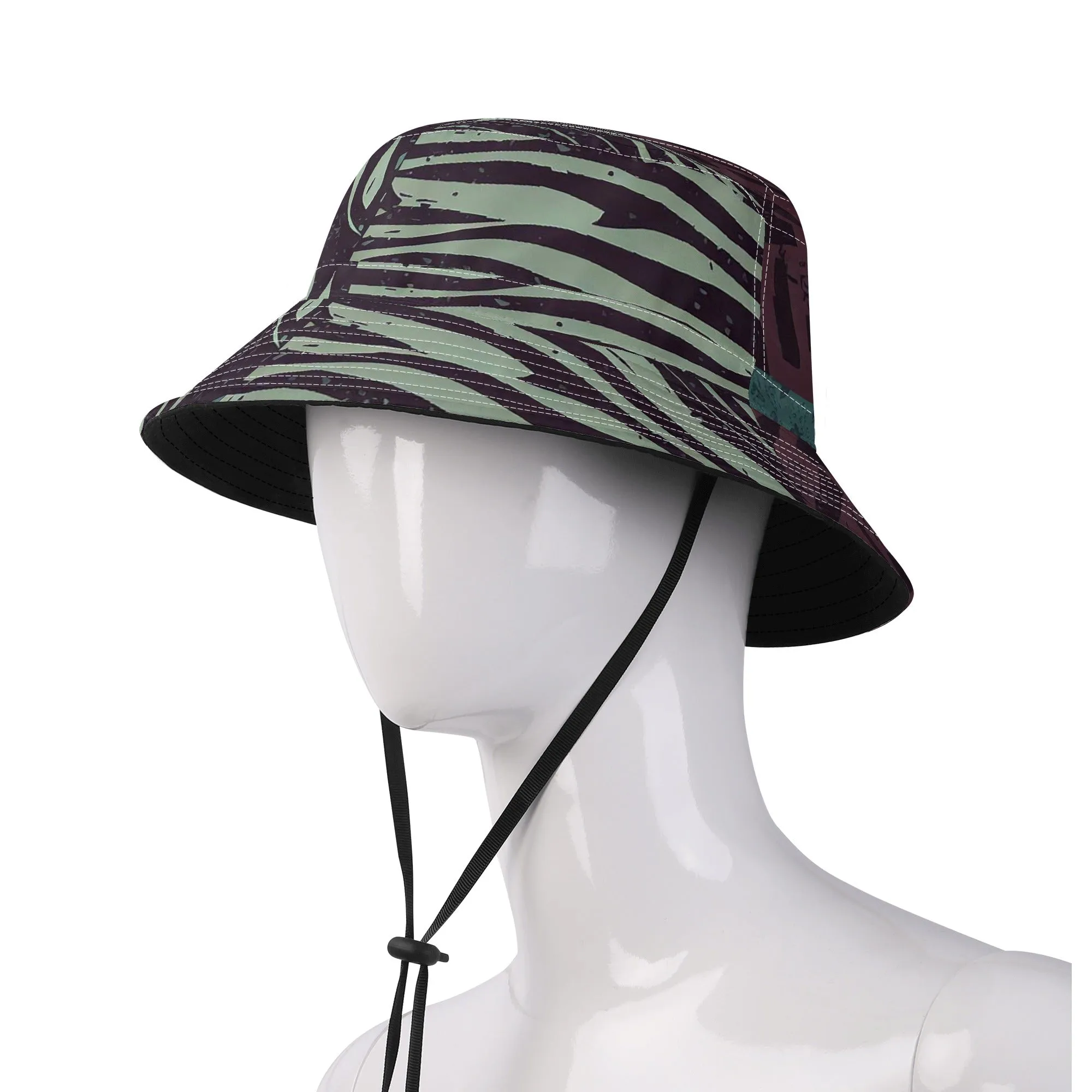 Vampire Art Grunge Unisex Bucket Fisherman's Hat - Zebra Stripes Patchwork with Adjustable String